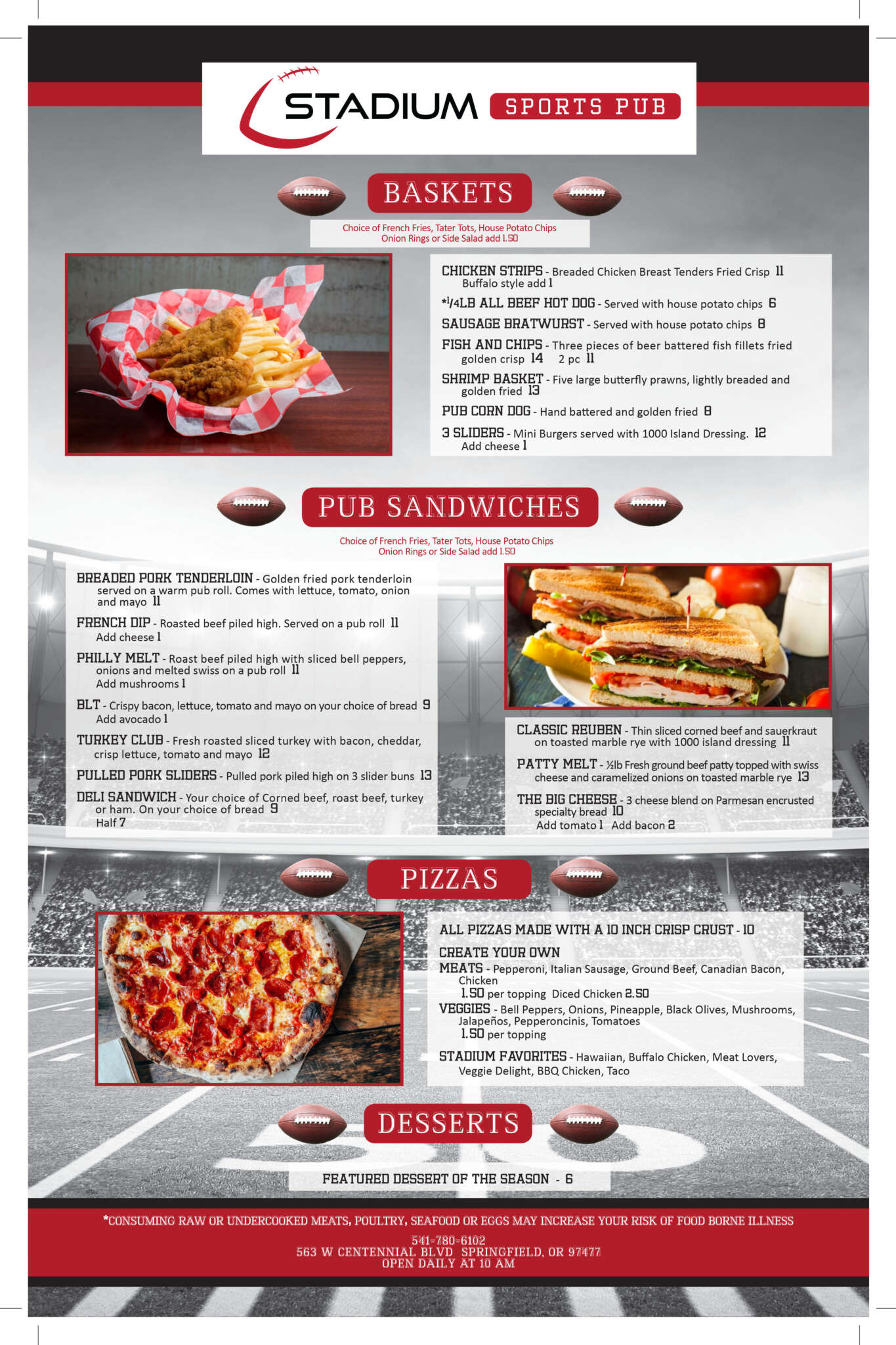 Check Our Menu for better taste Stadium Sports Pub
